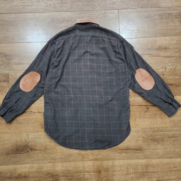 Vtg Abercrombie and Fitch men's long sleeve flannel plaid shirt lrg elbow patch - Picture 11 of 12